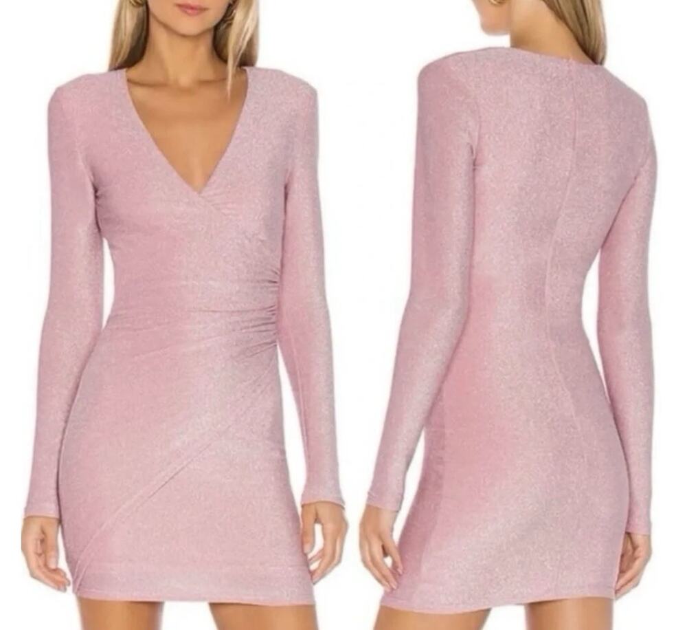 Superdown Laurie Wrap Dress in Pink Large Sparkle Preppy Y2K Babydoll A010331